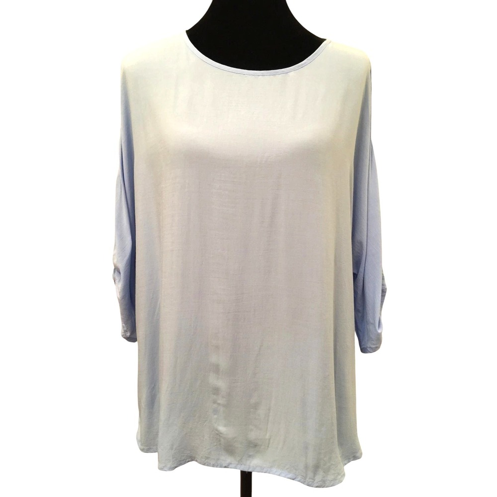 Chico's Womens Blouse Top Sz 1 Blue Dolman Sleeve Classic Neckline Embellished